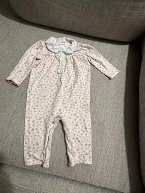 Ralph Lauren Cream One-Piece with Pink Floral Ruffle Collar